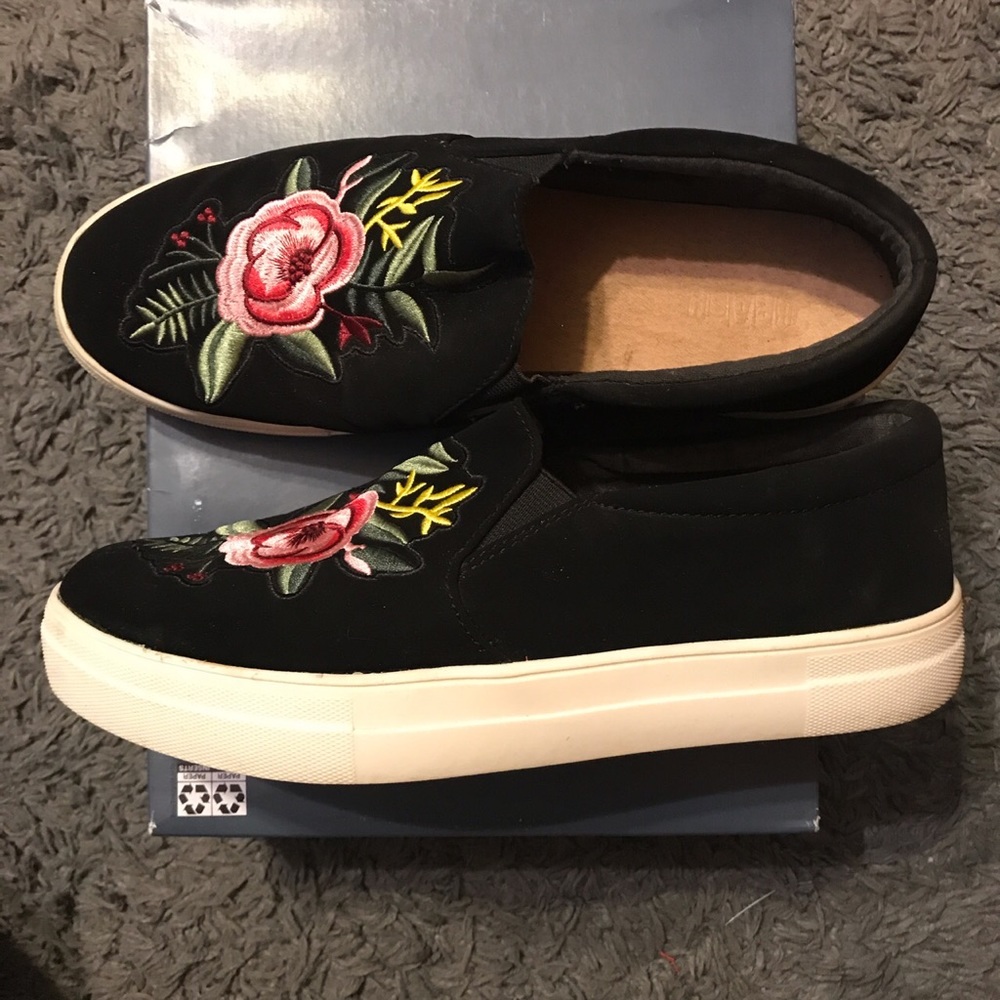 Floral Print Black Slip-On Platform Sneakers